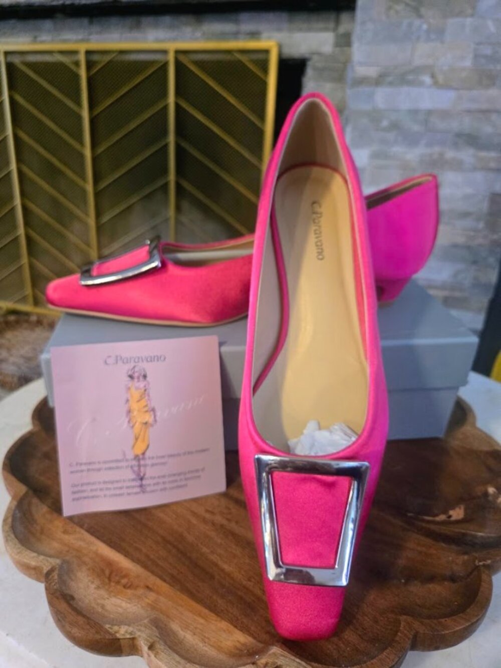C.Paravano Hot Pink Low Heel Pumps with Trapezoid Metal Buckle – EU Size 41 NIB